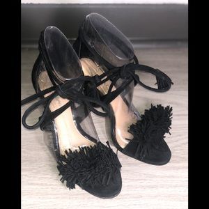 Gianni Bini black suede fringe Heels